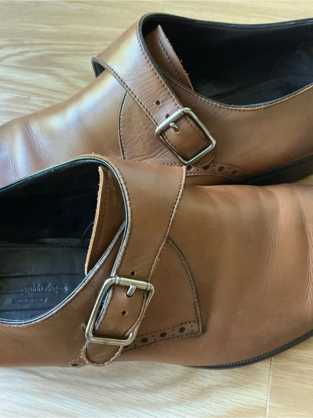Ermenegildo Zegna Monk Strap Buckle Leather Dress Shoes Brown Size 10